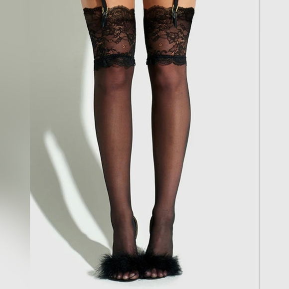 Frederick's of Hollywood Other - NEW Frederick's of Hollywood Scallop Lace Top Stockings 2X Black NWT Sexy Flirty